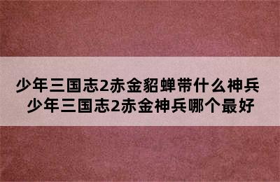 少年三国志2赤金貂蝉带什么神兵 少年三国志2赤金神兵哪个最好